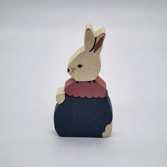 Vintage Tole Painted Bunny Family Wood Figures Dad Mom Sister Brother - Picture 8 of 9